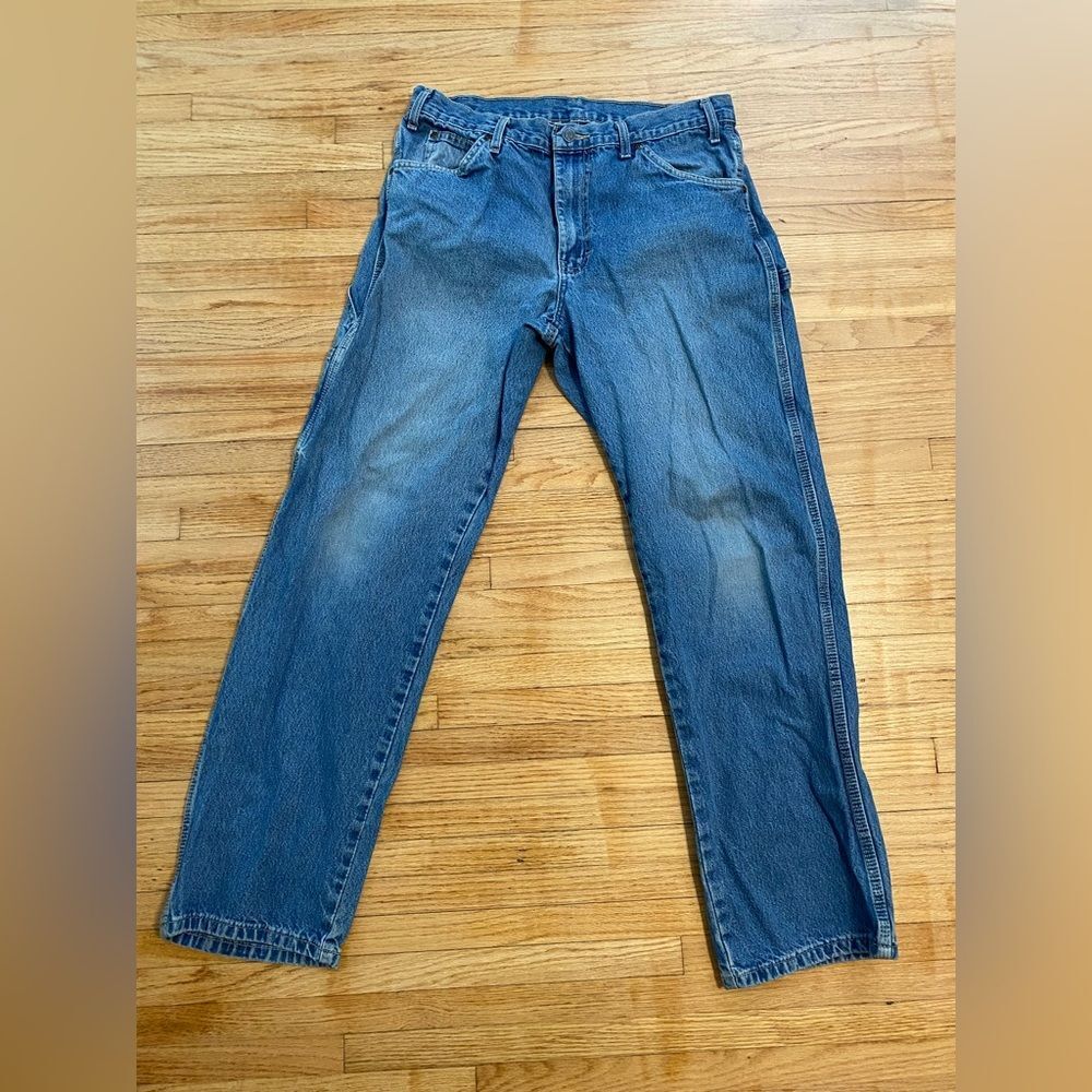 Dickies Men 33 x 32 Classic Blue Denim Jeans Straight Leg Medium Wash